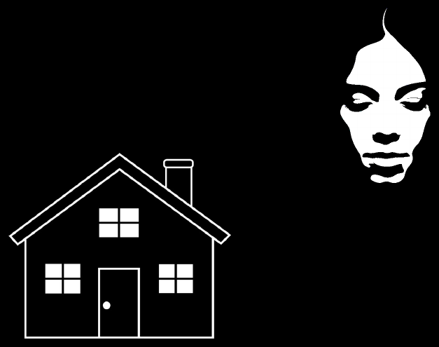 Slide 14: a face and a house drawn in white on a black screen
