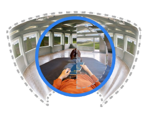 Slide 5: the sample experience ringed in blue, against a wider view of the same scene