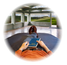Slide 4: the wiki's sample experience, a first-person view of lying on a bed with a book