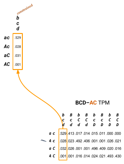 Slide 35: the constrained repertoire taken from the bcd column of the BCD–AC TPM